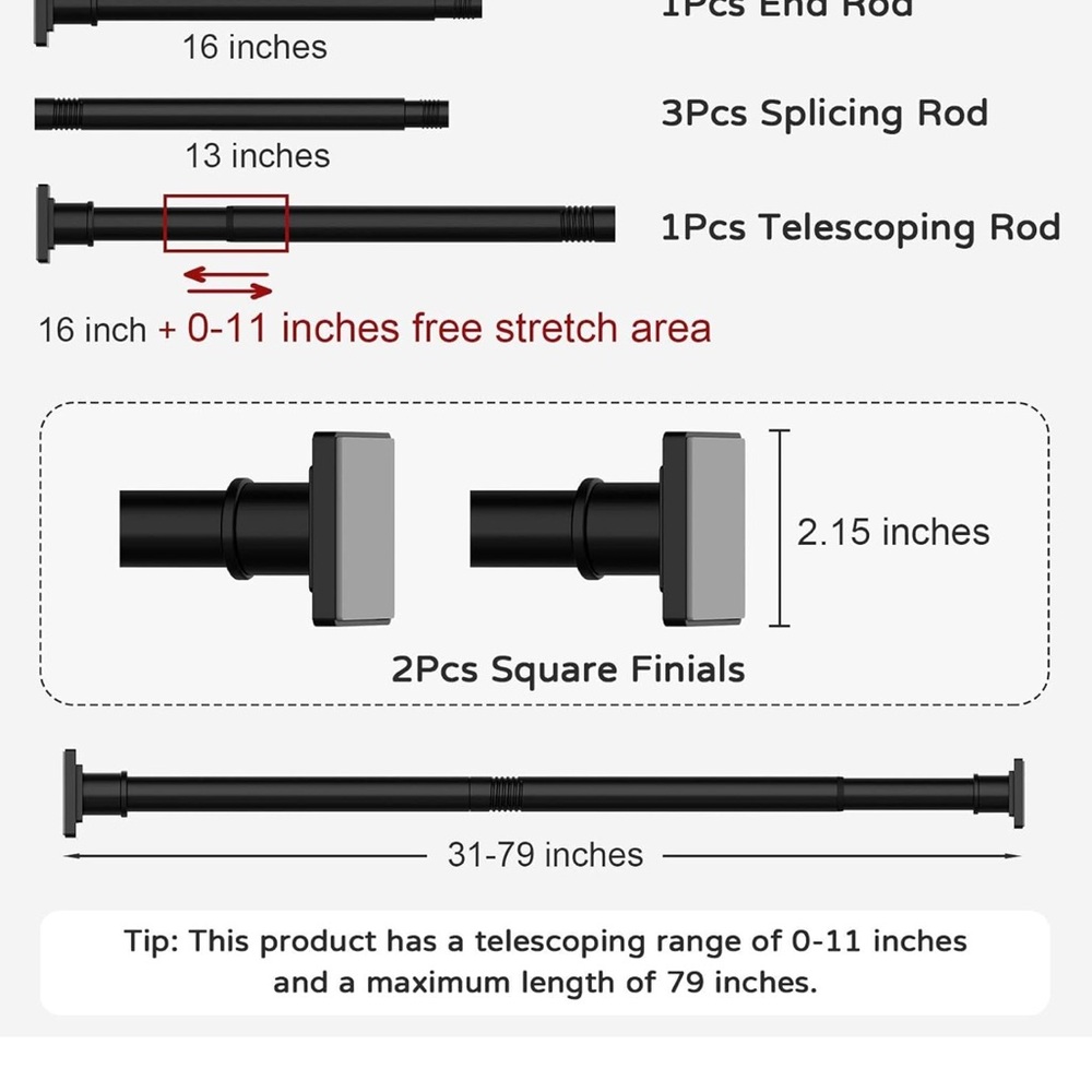 Adjustable Telescoping Curtain Rod Set 31 “-79”
